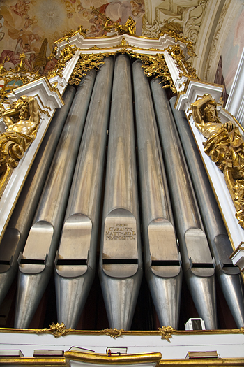 1774 Franz  Khrismann; 1873 Mauracher; 1951 Zika; 1996 Kogler organ at Kloster Sankt Florian, St. Florian, Austria