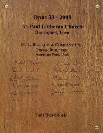 2008 Bigelow organ, Opus 33, at Saint Paul Lutheran, Davenport, Iowa