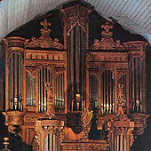 [1675 Dallam organ at the Church of Saint Miliau, Guimiliau, France]